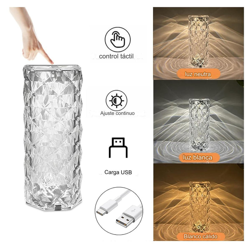 Lampara LED De Mesa Táctil RGB Cristal